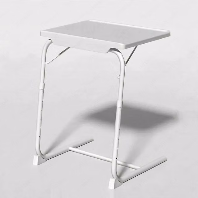 PAWNORA Table Buddy White Folding Rectangular Table with Height Adjustable and Folding Top