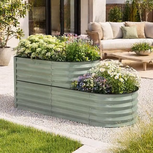 STILVORA Two-Tier Green Metal Garden Planter, Width: 150 cm, Height: 60 cm, Depth: 59 cm – 1
