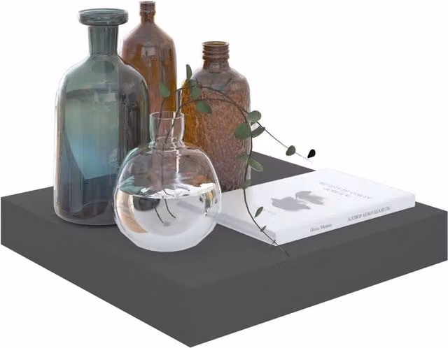 Berkfield Home Set of 4 Durable Floating Wall Shelves in High Gloss Grey, W/D/H: 23 x 23.5 x 3.8 cm