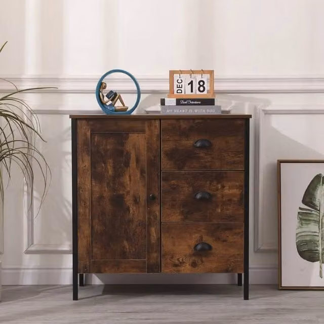 FORGEVIO Wooden Storage Cabinet Cupboard with Doors and Drawers in Brown, W/D/H: 81 x 35 x 79 cm – 1