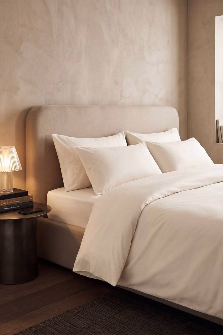 Bedable Sateen Bedding Bundle in Beige, Single Size, including Duvet and 2 Pillows