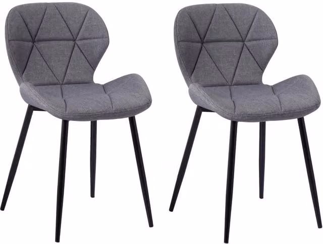 VOGREX Set of 2 Modern Grey Fabric Dining Chairs with Geometric Diamond Pattern – 1