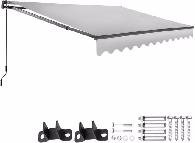 tectake Ornella Retractable Wall-Mounted Awning in Grey, W: 300 cm, D: 250 cm – 1