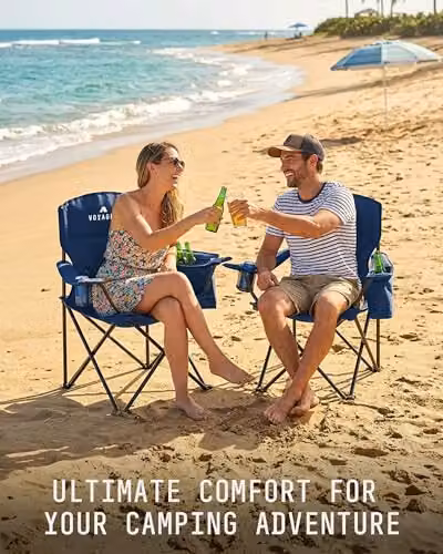 Voyager 2 Pack Folding Camping Chairs with Cooler Bag in Blue – 7