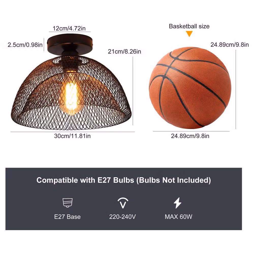 Garwarm Modern Farmhouse Semi Flush Mount Ceiling Light in Black and Multicolour Metal with E27 LED Bulb – 3