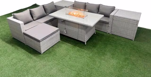 Fimous 7 Seat PE Rattan Outdoor Garden Lounge Sofa Set in Light Grey