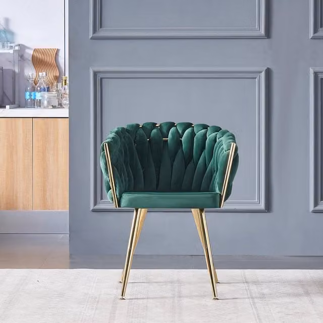 Life Interiors Set of 2 Roma Knot Velvet Dining Chairs in Green with Gold Metal Legs