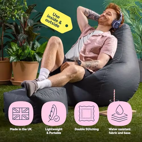 Bean Bag Bazaar Grey Outdoor Bean Bag and Footstool with Filling Included – 5