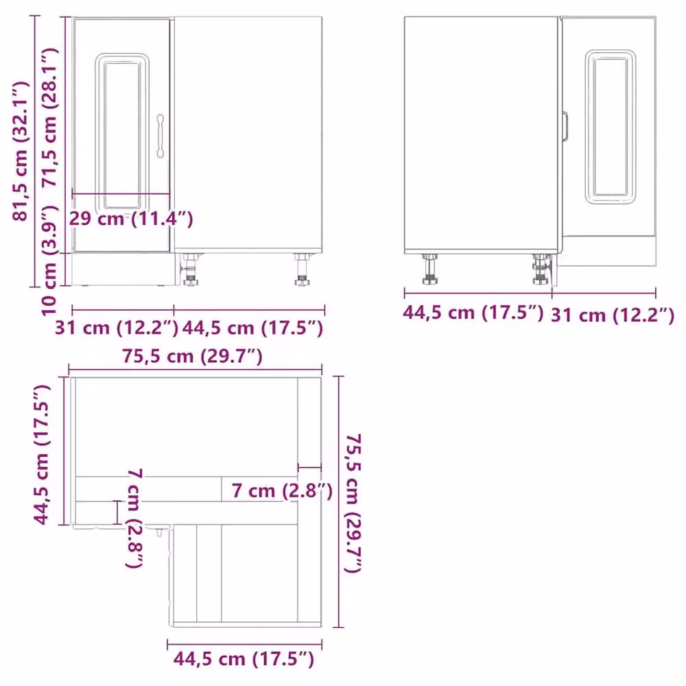 Berkfield Home Kalmar Kitchen Corner Base Cabinet in Smoked Oak Brown, W/D/H: 75.5 x 81.5 x 20.0 cm – 4