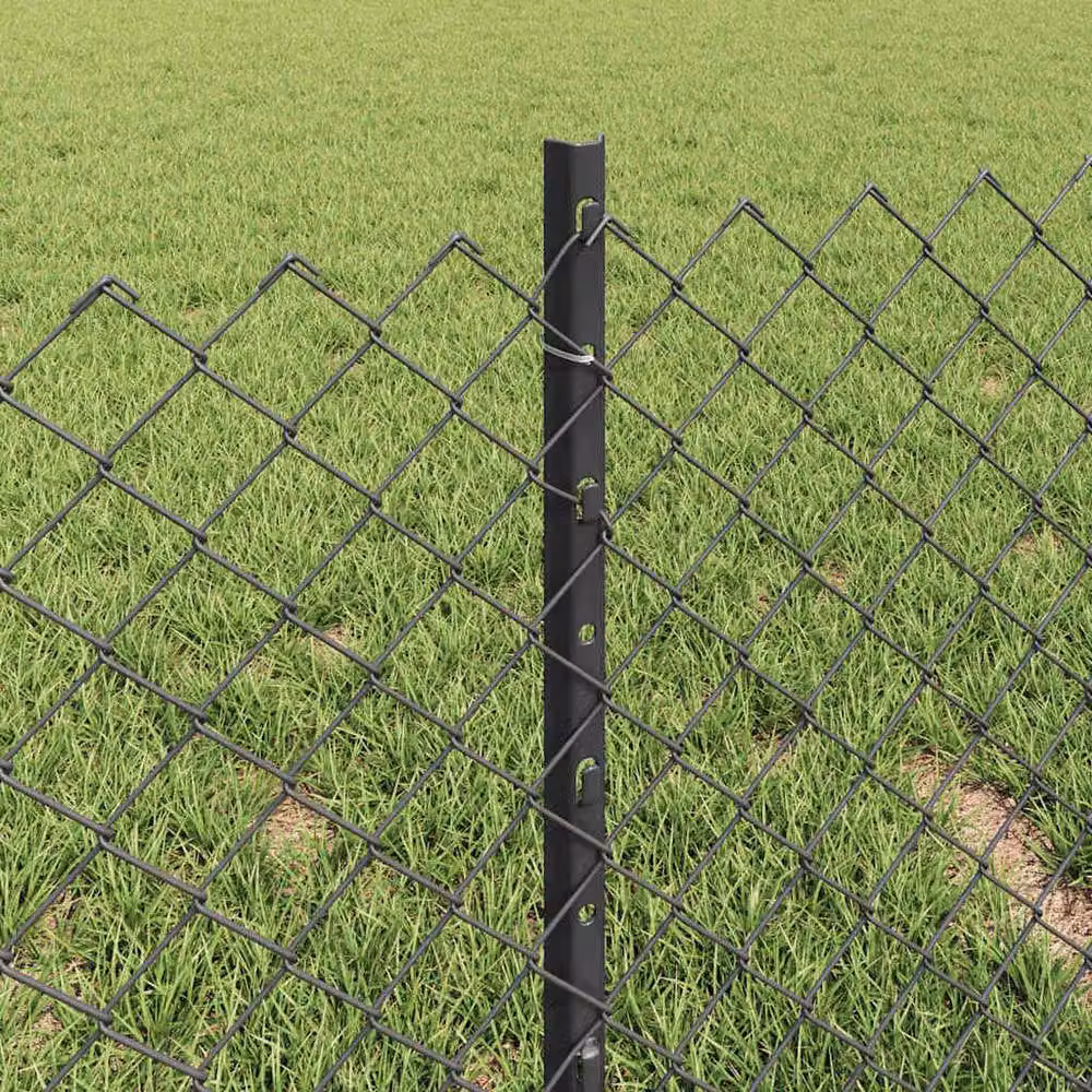 Berkfield Home Grey Steel Chain Link Fence with 10 U-Profile In-Ground Posts, W: 10 m, H: 0.4 m – 3