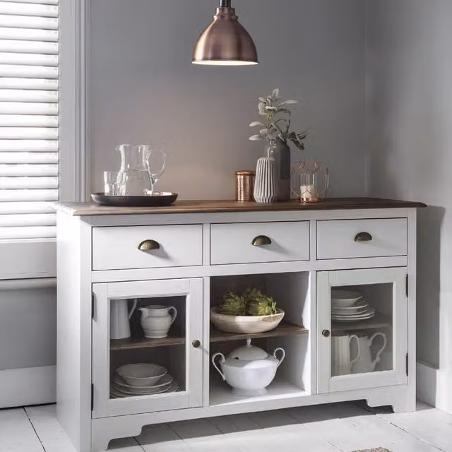 Noa and Nani Rustic Pine 3 Drawer Sideboard and Dresser Top in White and Brown