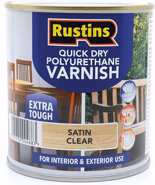 Rustins Water Based Quick Drying Non-Yellowing Wood Varnish, Clear Satin, 500ml