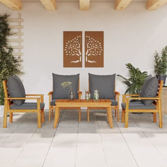 Berkfield Home 5 Piece Garden Lounge Set with Cushions in Brown Solid Acacia Wood