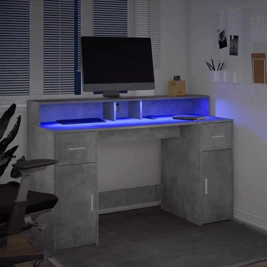 Berkfield Home Modern Gaming Desk with LED Lights in Grey, W/D/H: 140 x 55 x 91 cm – 4