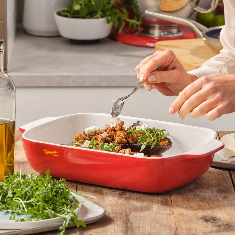 KitchenAid Red Stoneware Rectangular Casserole Dish with Lid – 4