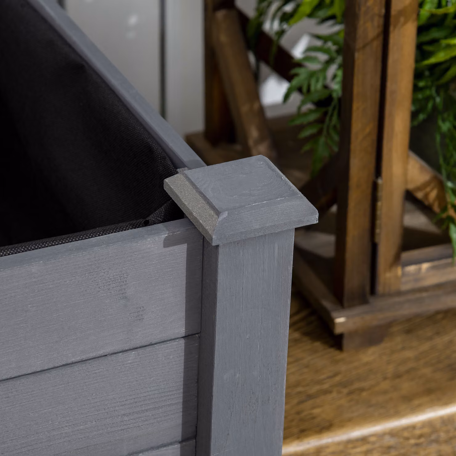 Outsunny Wooden Raised Bed Elevated Planter Box with Liner for Flowers, Vegetables and Herbs, Dark Grey, W: 76.0 cm, D: 55.5 cm – 8