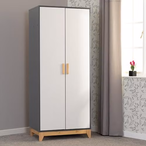 Seconique Cleveland 2 Door Double Wardrobe in White and Grey Industrial Style, W/D/H: 192 x 52 x 80 cm – 2