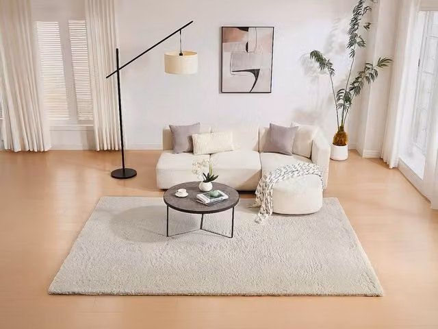 Vente-unique Long Pile Shaggy Rug with Faux Fur Effect in Beige, W: 200 cm, D: 290 cm