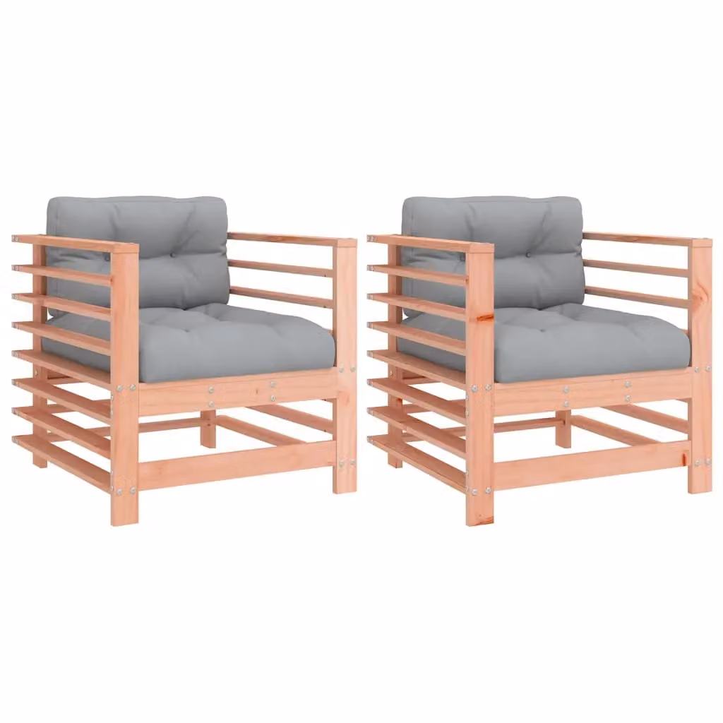 Berkfield Home Set of 2 Solid Wood Douglas Garden Chairs with Cushions in Brown and Grey – 2