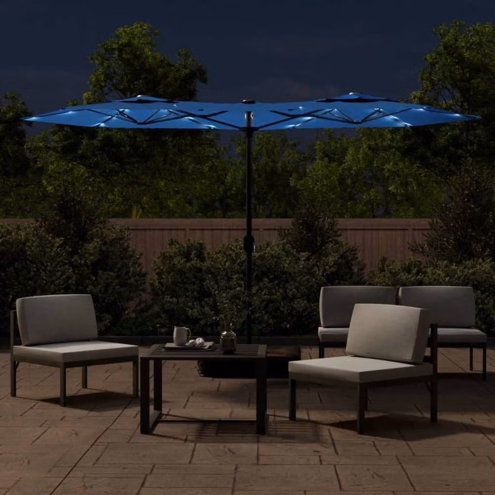 Berkfield Home Double-Head Cantilever Parasol with LEDs in Azure Blue, W: 316 cm, D: 240 cm, H: 240 cm – 3