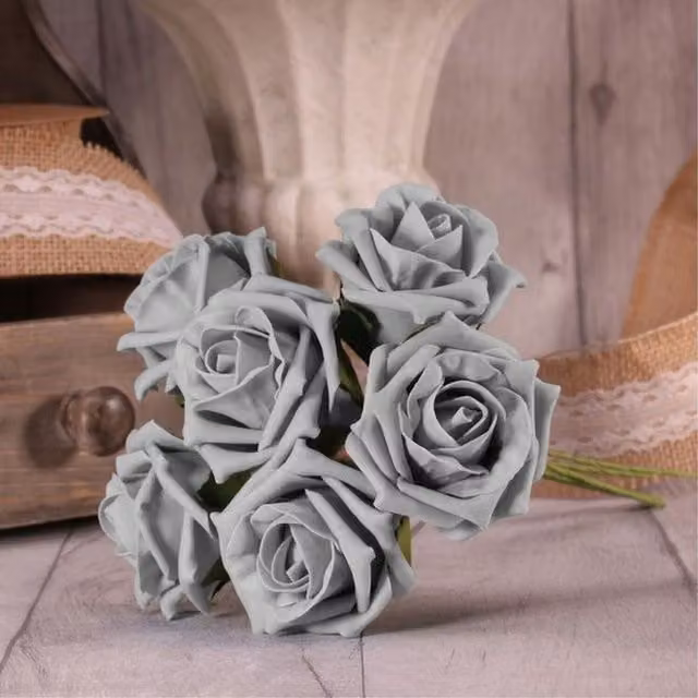 Kingsbury Gifts Bunch of 6 Small Grey Foam Tea Roses