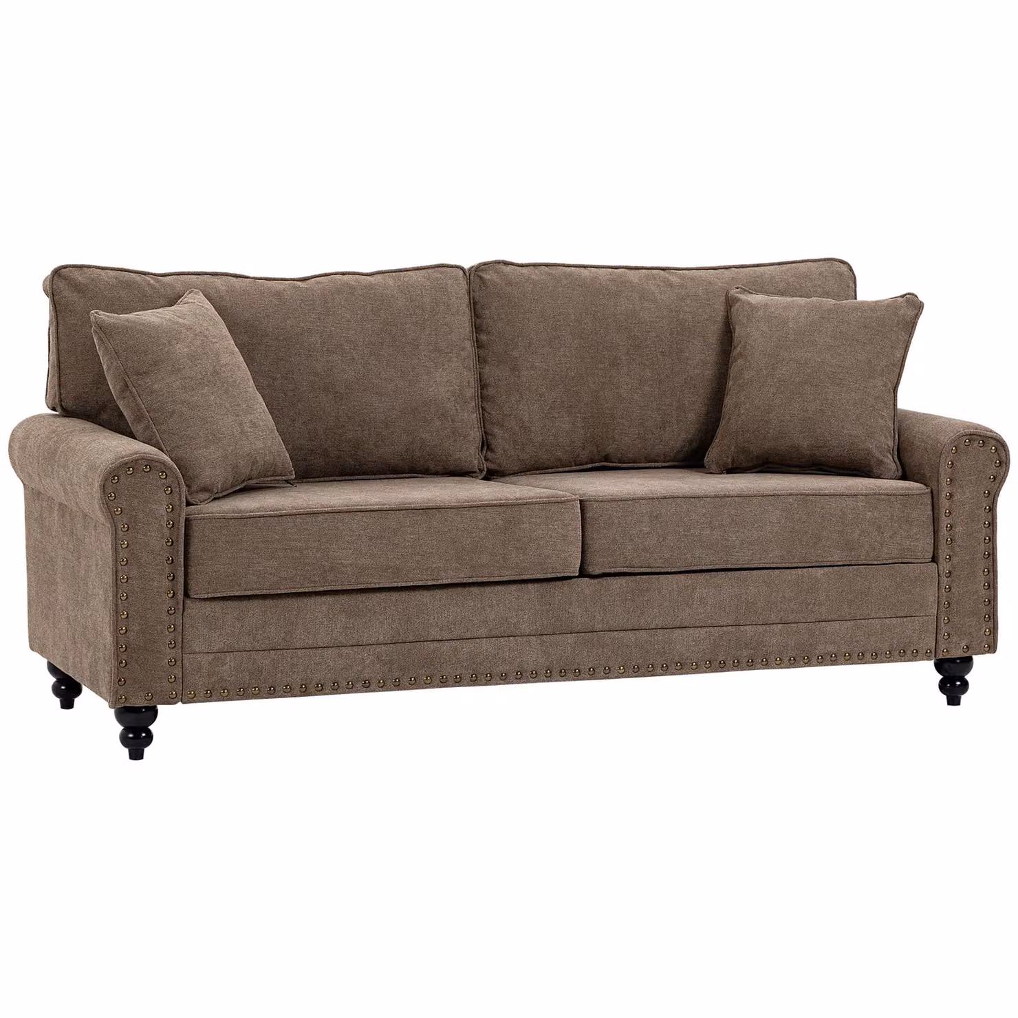HOMCOM 3 Seater Fabric Sofa with Scatter Cushions in Brown – 2
