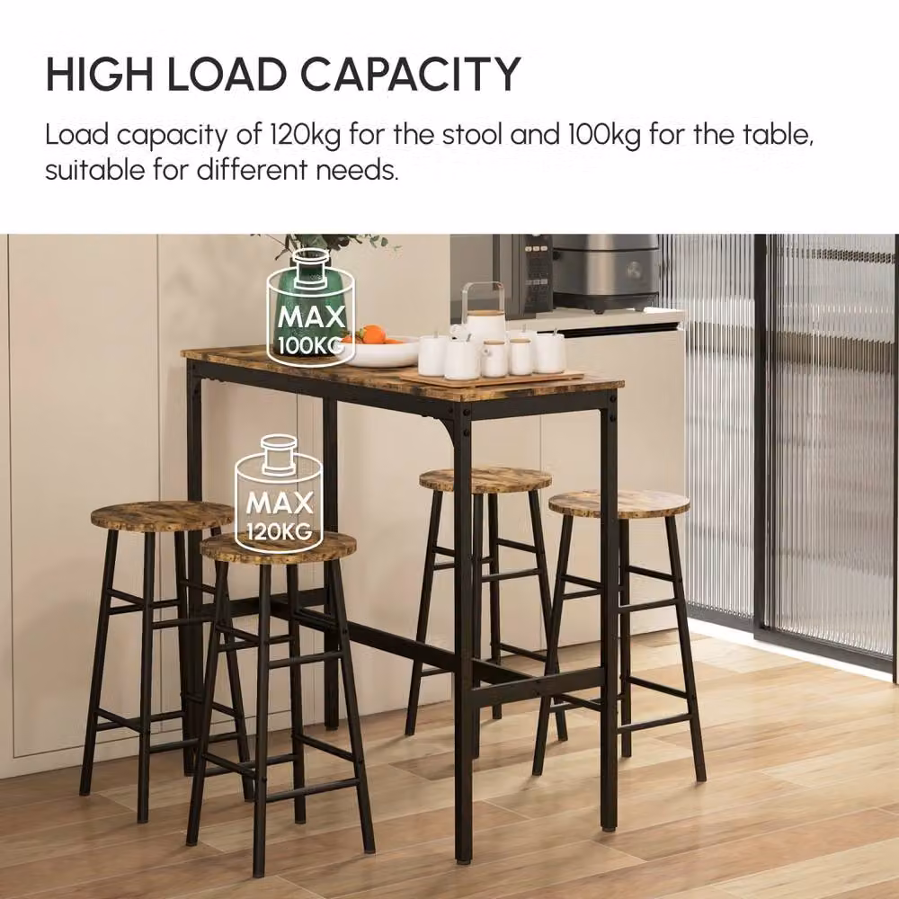 Wyld Haus Tonayo 5 Piece Industrial Bar Table and Stool Set in Brown and Black – 6