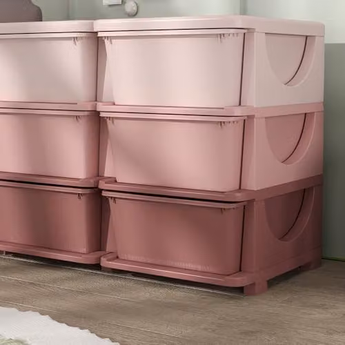 HOMCOM 3-Tier Pink Plastic Kids Toy Storage Unit with 9 Drawers – 5