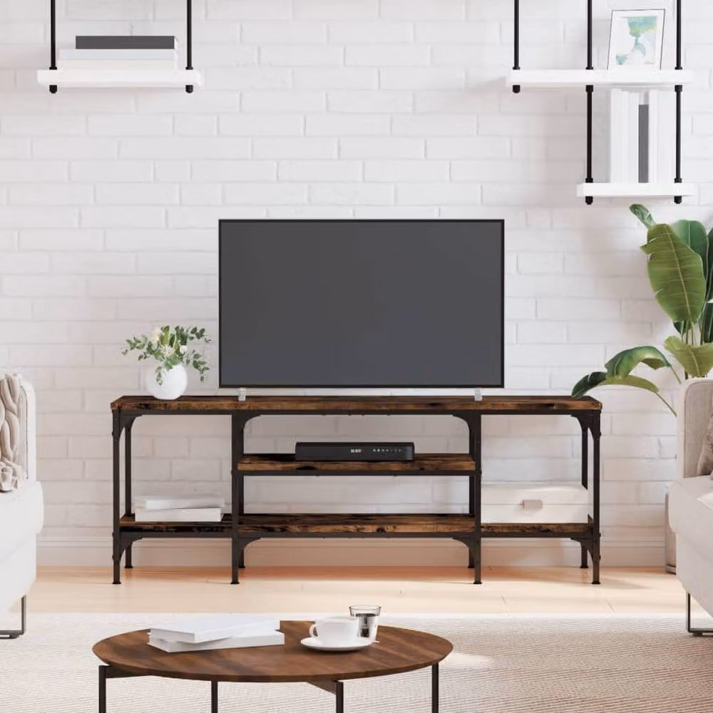Berkfield Home Industrial TV Cabinet in Smoked Oak and Brown, W/D/H: 121 x 35 x 45 cm – 2