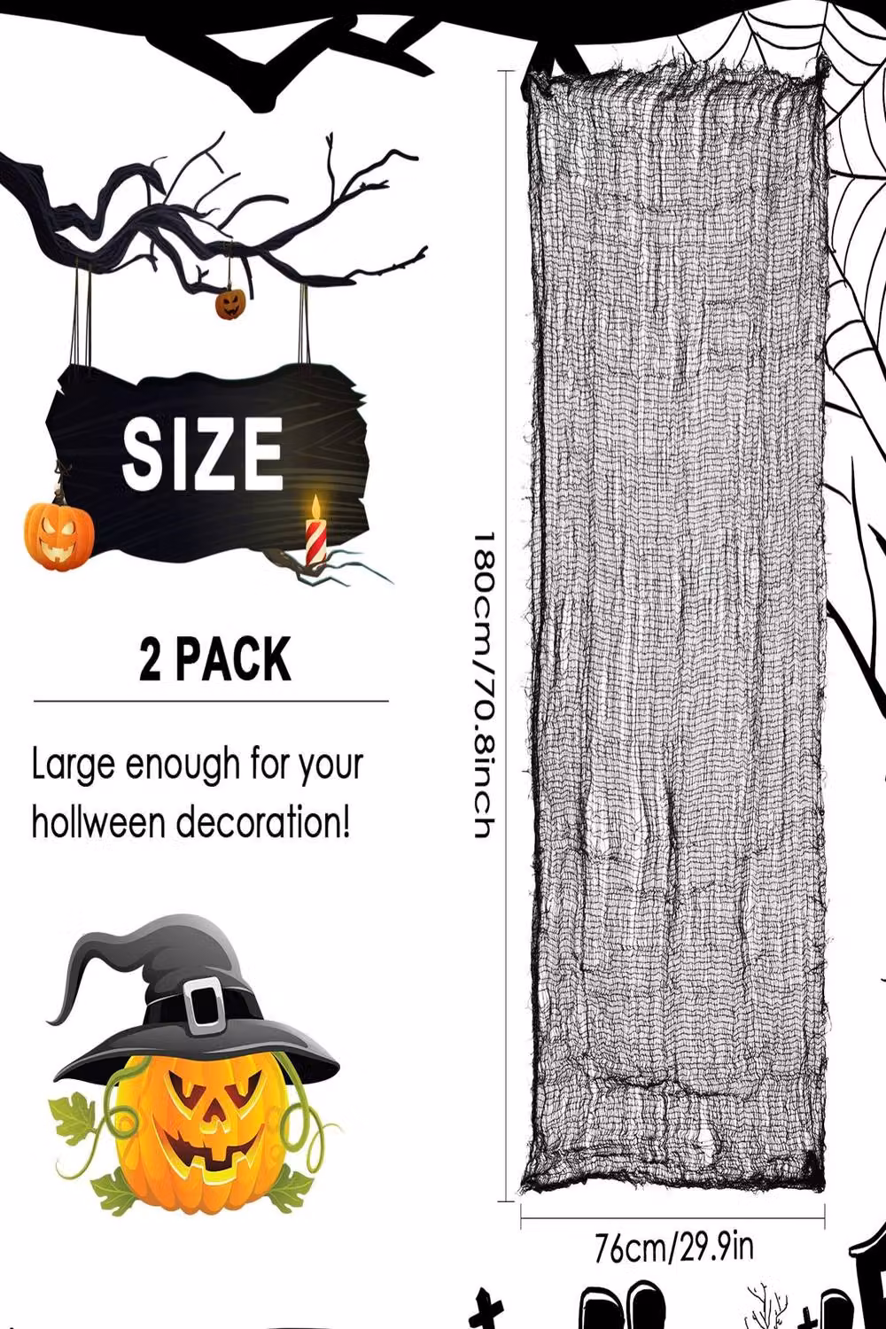 Garden Sanctuary 2-Piece Black Creepy Halloween Gauze Hanging Decorations – 2