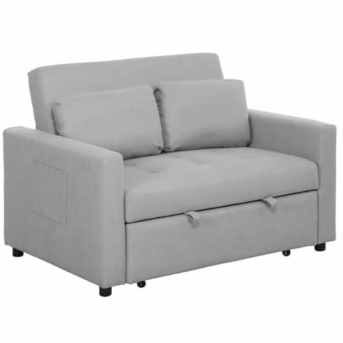 HOMCOM 2 Seater Velvet Sofa Bed with Pull Out Drawer and Scatter Cushions, Grey, W/D/H: 120 x 84 x 86 cm – 1