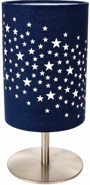 Happy Homewares Blue and Silver Stars Cotton Childrens Bedside Table Lamp, Height: 23 cm – 3