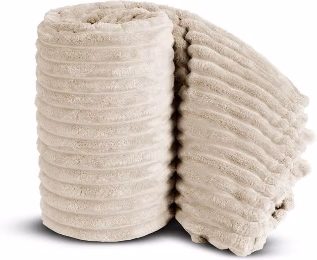 Velosso Super Soft Chunky Cord Blanket Throw in Ivory, W: 200 cm, D: 240 cm
