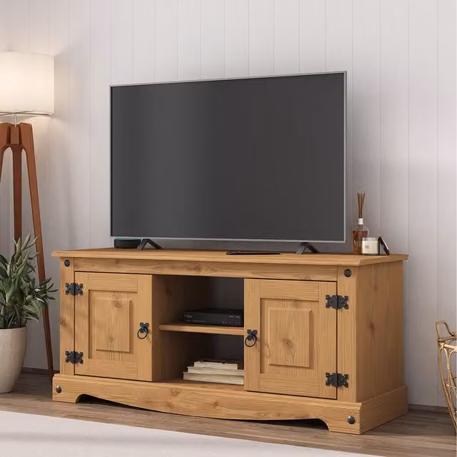 Mews Rustic Waxed Pine 2 Door Flat Screen TV Stand in Brown