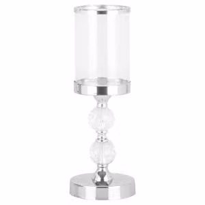 Biznest Jewelled Glass Hurricane Candle Holder in Silver and Transparent for Tealights and Pillar Candles
