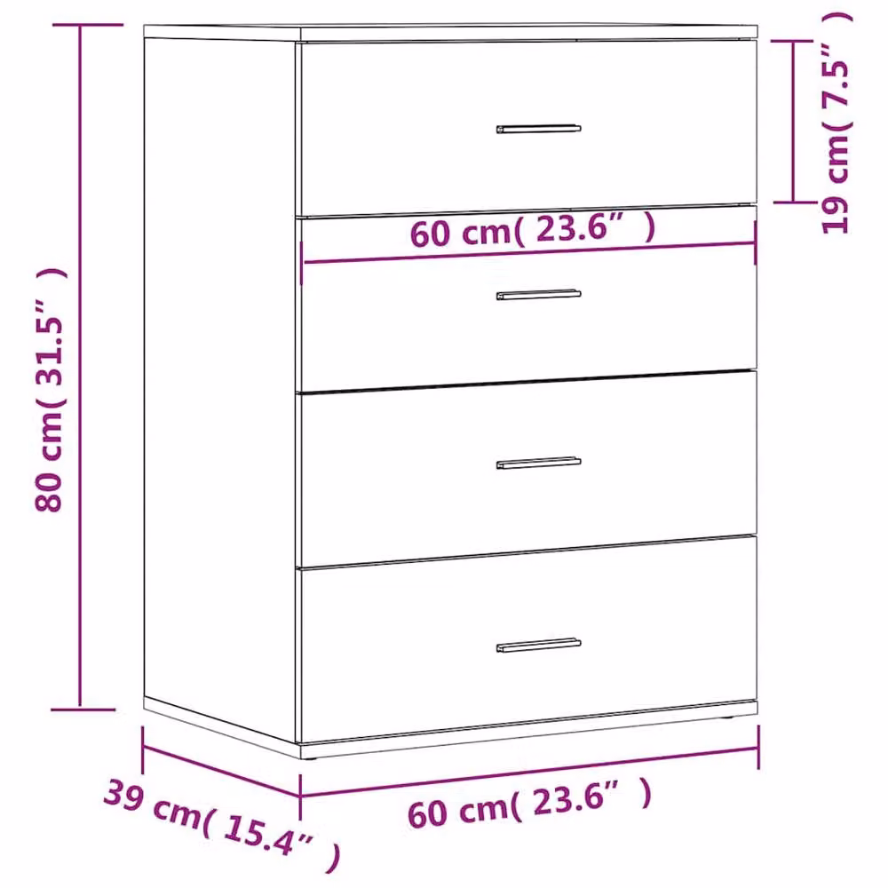 Berkfield Home Sonoma Grey Sideboard in Engineered Wood W/D/H: 60 x 39 x 80 cm – 3