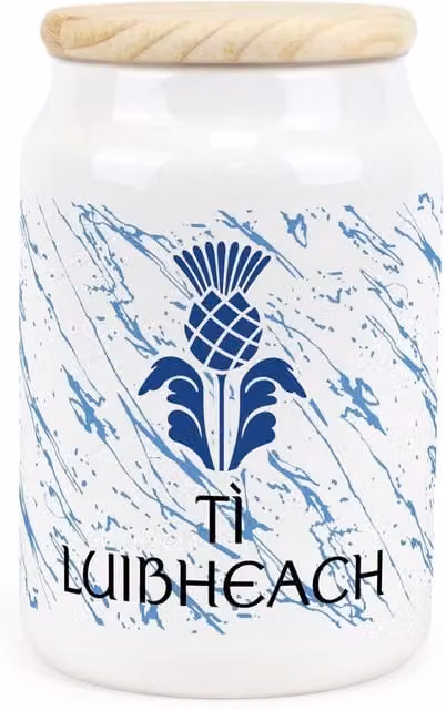 Purely Home Scottish Thistle Ceramic Ti Luibheach Airtight Storage Canister for Herbal Tea, Blue and White Floral