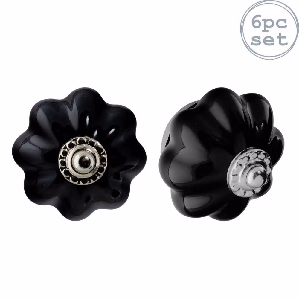 Nicola Spring Polished Black Ceramic Knob Set of 6 – 2