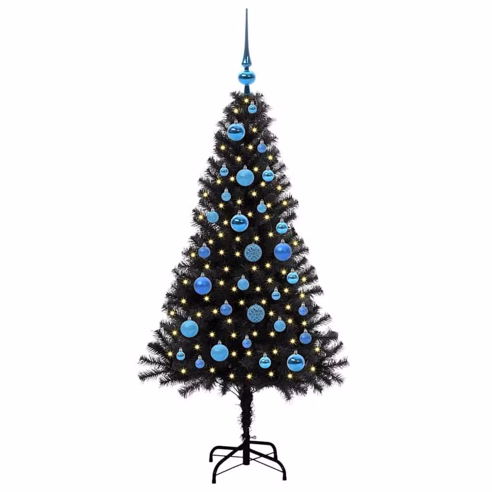Berkfield Home Black PVC Christmas Tree with 150 LEDs and Stand, Height: 150 cm – 2