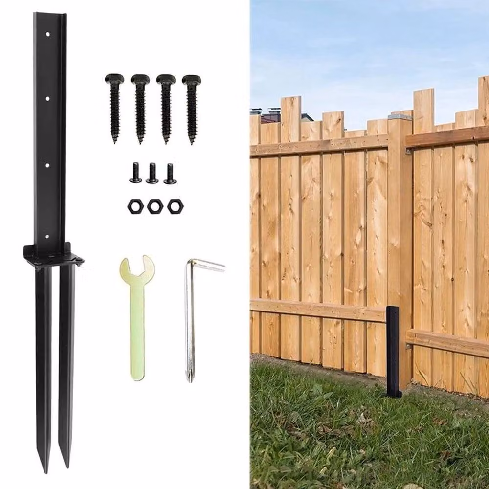 FLAVORA 4-Piece Steel Fence Post Ground Spikes in Black, H: 1000 cm, W: 52 cm – 3
