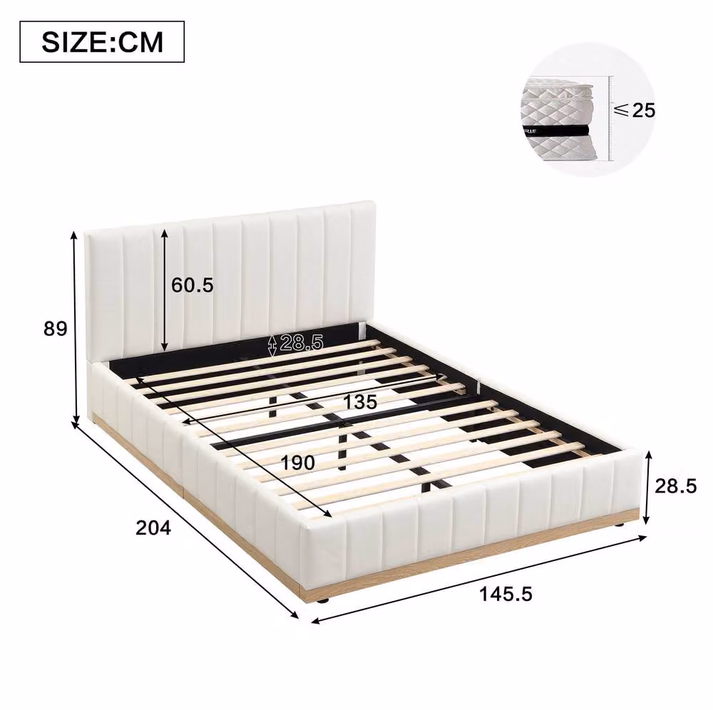 STILVORA Upholstered Double Bed with Synthetic Leather Headboard in White – 2