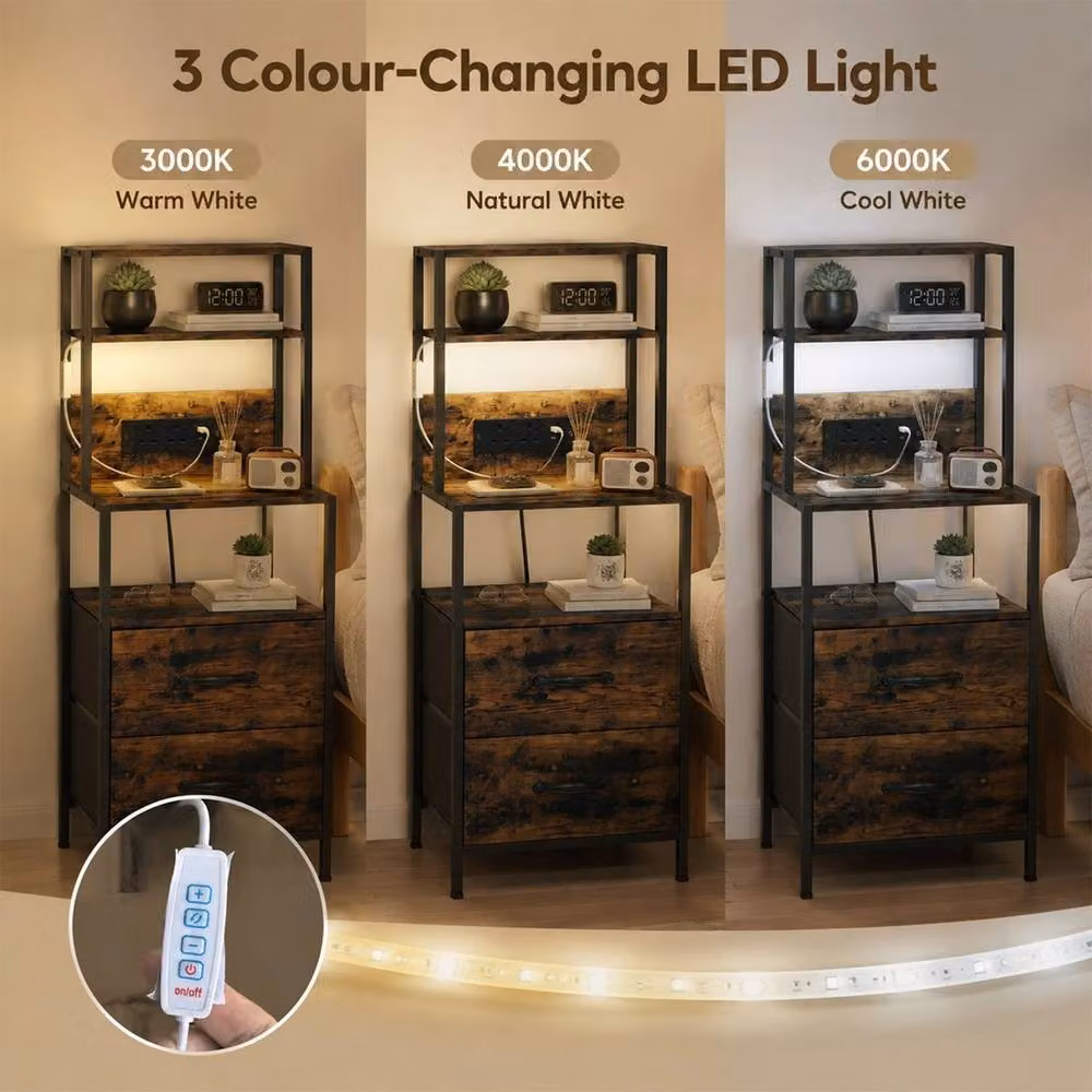 NESTLUNE Brown Wood Bedside Table with Integrated LED Lighting, W: 100 cm, D: 15 cm, H: 15 cm – 4