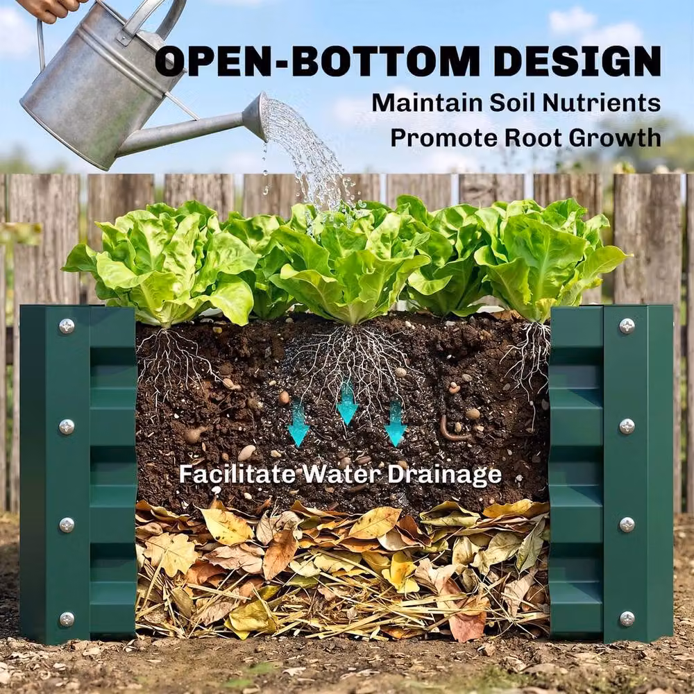 EONLION Set of 2 Green Galvanised Steel Garden Planter Tubs, W/D/H: 60 x 60 x 30 cm – 2