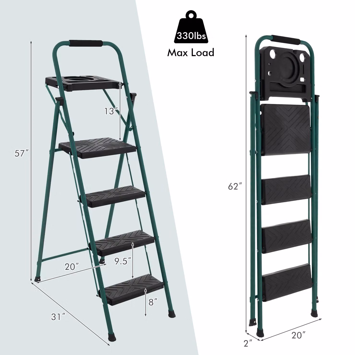 Gymax 4-Step Metal Folding Step Ladder with Tool Tray in Black – 2