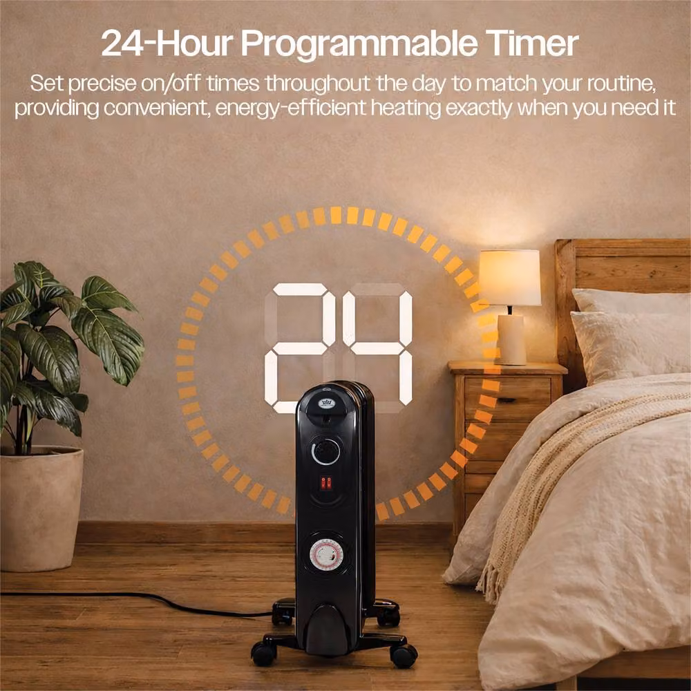 Prem-i-Air 2.5 kW 11 Fin Oil Filled Radiator with 24 Hour Timer, Black – 8