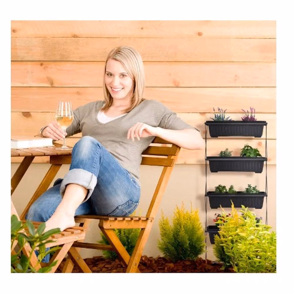FLAVORA 4-Tier Vertical Raised Garden Bed Elevated Planter Box in Black – 4