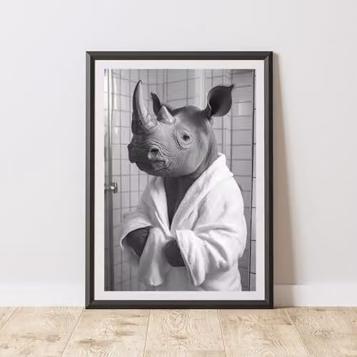 60 Second Makeover Rhino Bathrobe Animal Print Paper Poster, W: 21.0 cm, H: 29.7 cm, Multicolour