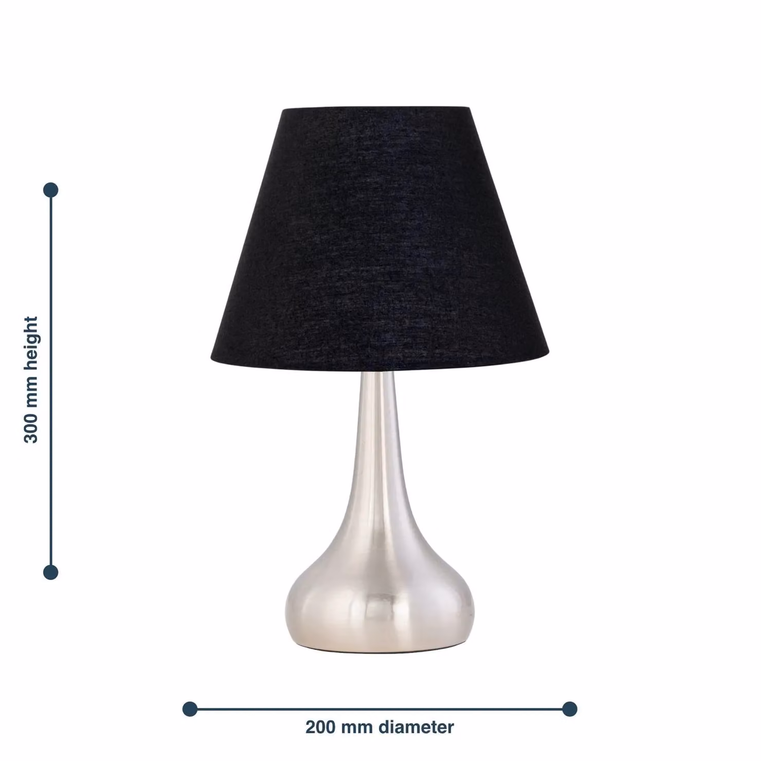 First Choice Lighting Romana Touch Operated Dimmable Table Lamp with Black Fabric Shade in Brushed Chrome – 3