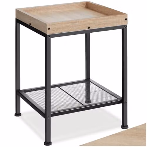 tectake Industrial Style 2-Tier Side Table with Black Metal Frame and MDF Laminate Top, W/D/H: 41.5 x 41.0 x 56.0 cm