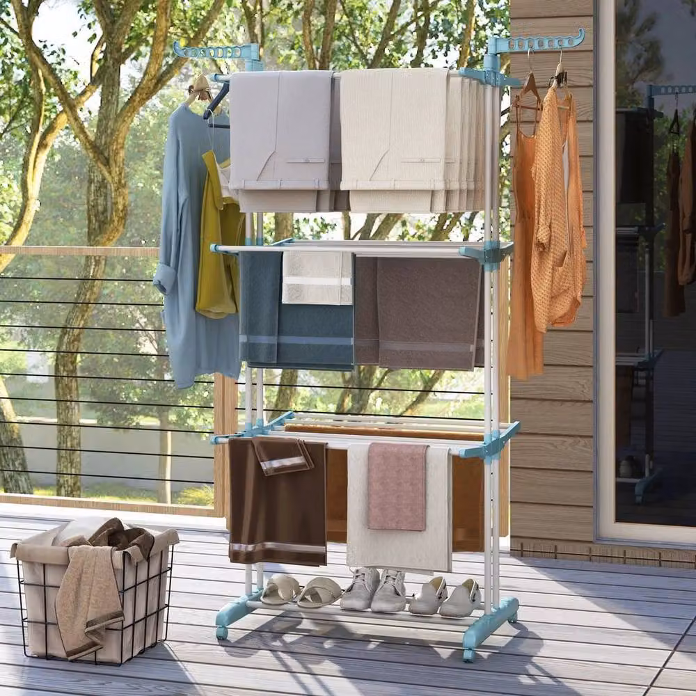 KORVIXA Foldable Clothes Drying Rack with Hanger Holders in White, Width: 100 cm – 3